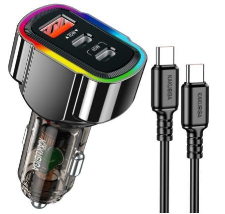 KAKUSIGA KSC-1208 100W three-port (2C1A) car charger set (Type-C to Type-C)