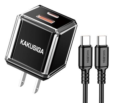 KAKUSIGA KSC-1609 PD20W+QC3.0 charger set (US) (Type-C to Lightning)