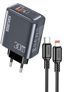 KAKUSIGA KSC-1674 PD30W + QC3.0 Private Model Large Charger Set (EU)Type-C to Lightning