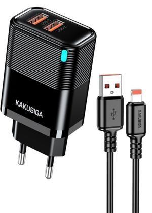 KAKUSIGA KSC-1684 Dual-Port Custom-Molded Charger Set with LED (EU) Lightning