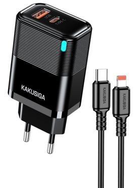 KAKUSIGA KSC-1686 PD30W + QC3.0 Custom-Molded Charger Kit with LED (EU) Type-C to Lightning