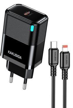 KAKUSIGA KSC-1690 PD 30W Custom-Molded Charger Kit with LED (EU)Type-C to Lightning