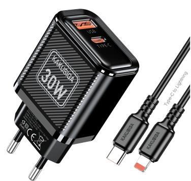 KAKUSIGA KSC-1700 PD30W + QC3.0 Charger Set (EU) Type-C to Lightning