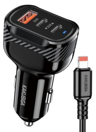 KAKUSIGA KSC-1975 60W three-port (2C1A) car charger set (Lightning)