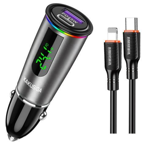 KAKUSIGA KSC-2001 75W dual-port Digital Display car charger set (Type-C to Type-C)