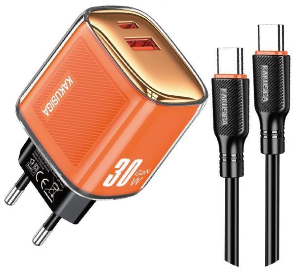 KAKUSIGA KSC-2232 PD30W + QC3.0 Charger Kit Private Mold (EU) (Type-C to Type-C)