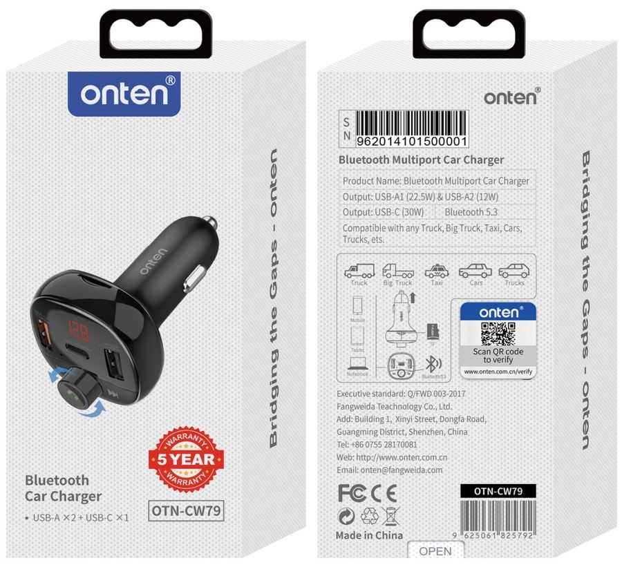 ONTEN OTN-CW79 Bluetooth Multiport Car Charger