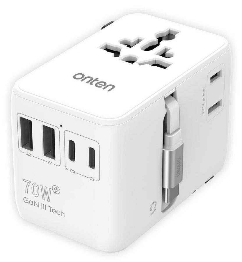 ONTEN OTN-CW85 Universal Travel Adapter 70W/100- 250VAC/10A/2C+2A+USB-C Cable