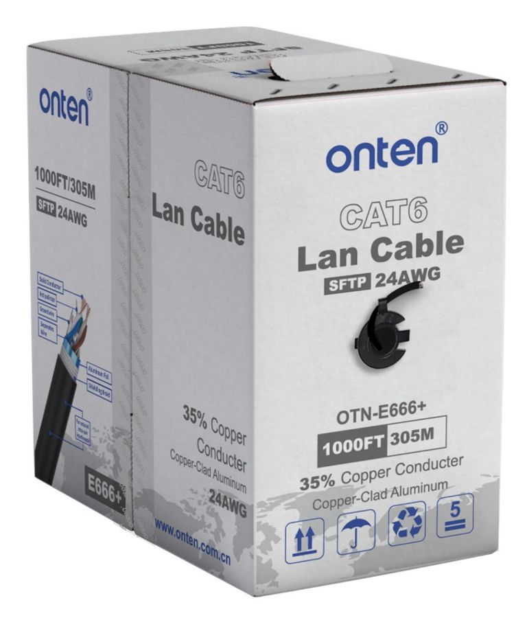 ONTEN OTN-E666+ CAT6 SFTP ) 35% Copper Core Wire Copper-Clad Aluminum (CCA) CAT6 SFTP LAN Cable 24AWG(1*0.50CCA) 4 Pairs