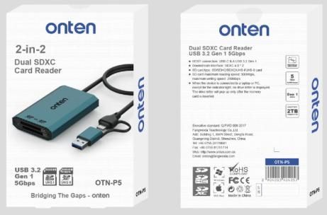 ONTEN OTN-KSS Dual SDXC Card Reader USB 3.2 Gen 1 5Gbps Support : USB-C or USB-A