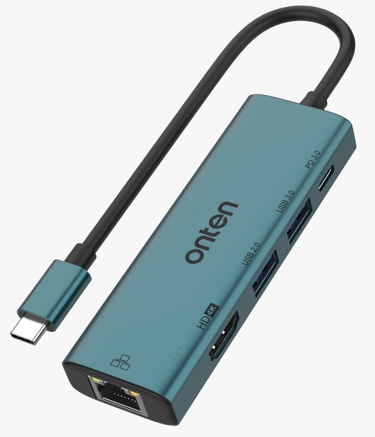 ONTEN OTN-UC125 5-in-1 USB-C to HDMI Adapter with 100M Network Card(USB 3.0+USB 2.0) USB-C