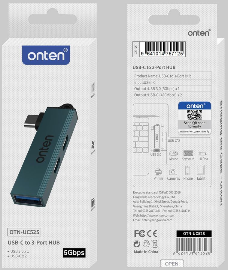 ONTEN OTN-UC52S USB-C to 3 Ports Hub USB-C 3