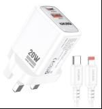 KAKUSIGA KSC-1613 PD20W+QC3.0 Charger Set (UK) (Type-C to Lightning)