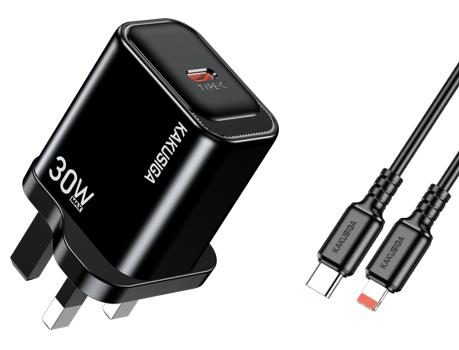 KAKUSIGA KSC-2208 PD30W Private Mold Charger Set (UK) Type-C to Lightning