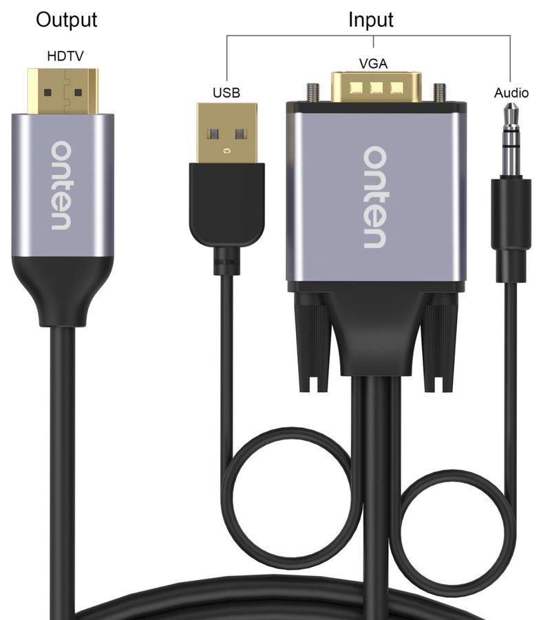 ONTEN OTN-5139S VGA Male (Input) to HDMI Male (Out) Cable 2K60hz Notice: VGA is for the device side, and HDMI is for the